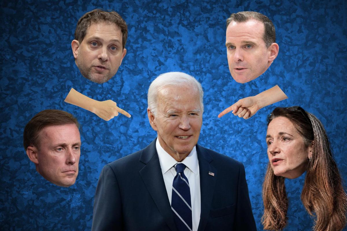 A collage showing Joe Biden, Jake Sullivan, Jon Finer, Brett McGurk and Avril Haines