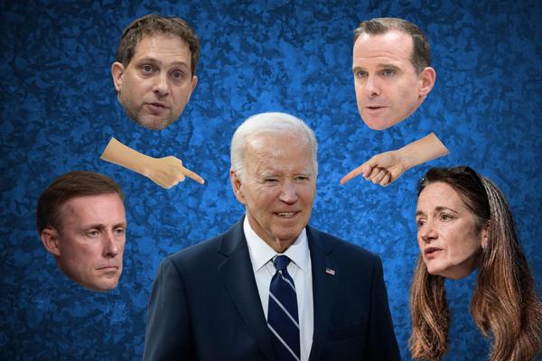 A collage showing Joe Biden, Jake Sullivan, Jon Finer, Brett McGurk and Avril Haines