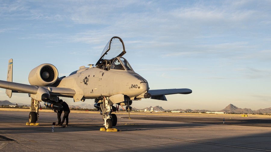 An A-10 Thunderbolt II sits on the flight line at Davis-Monthan Air Force Base, Arizona, Nov. 9, 2021