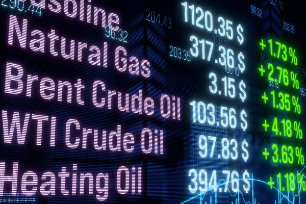 An illustration showing the prices of various commodities, including Brent crude oil and natural gas
