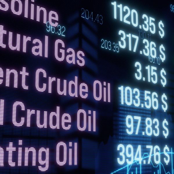 An illustration showing the prices of various commodities, including Brent crude oil and natural gas