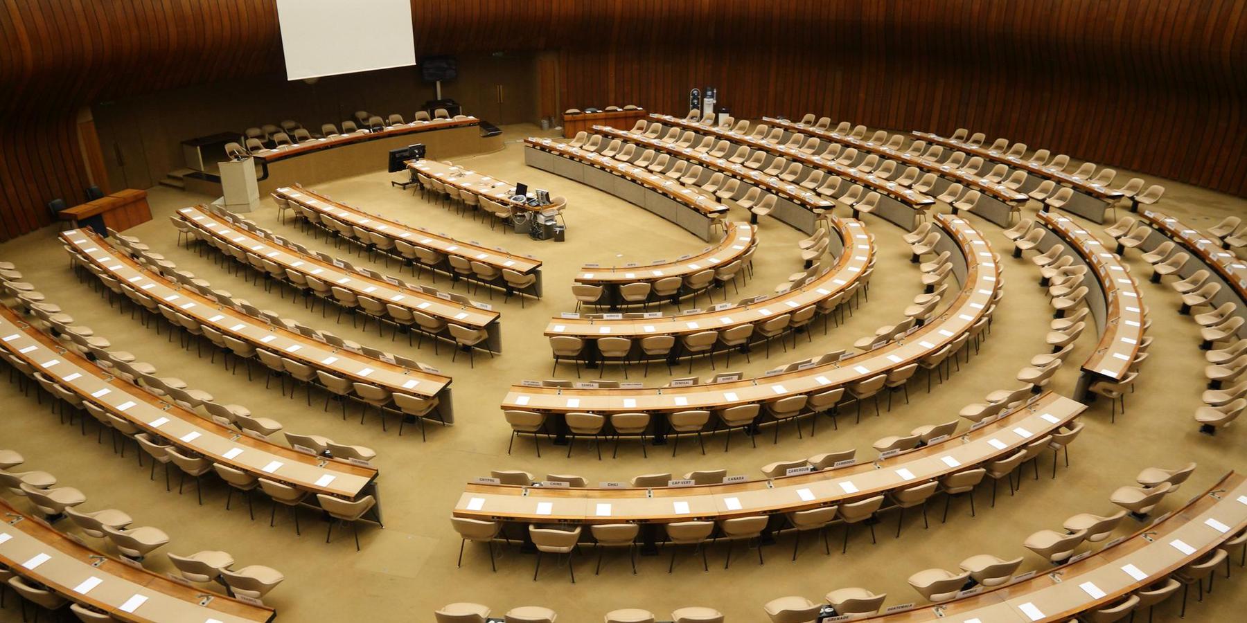 An international meeting chamber in the United Nations Headquarters in Geneva, Switzerland