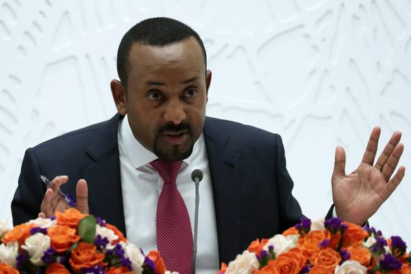 Ethiopia's Prime Minister Abiy Ahmed speaks at a news conference