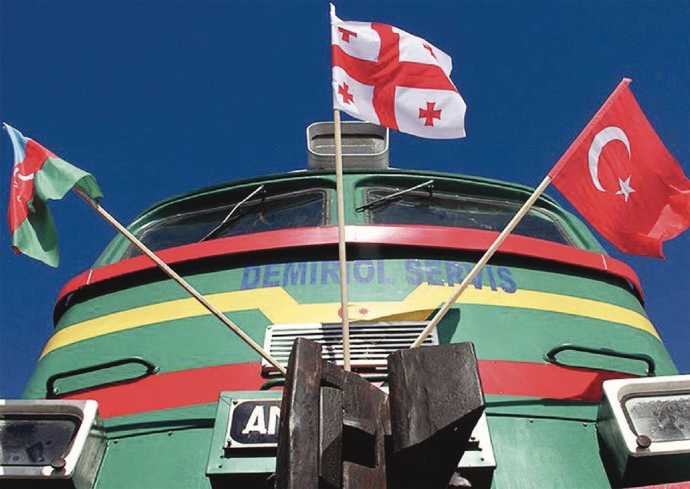 flags on train