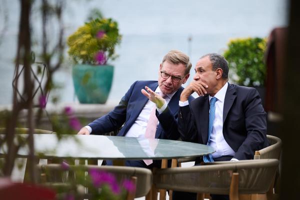 German Foreign Minister Johann Wadephul speaks with Egyptian Foreign Minister Badr Abdelatty