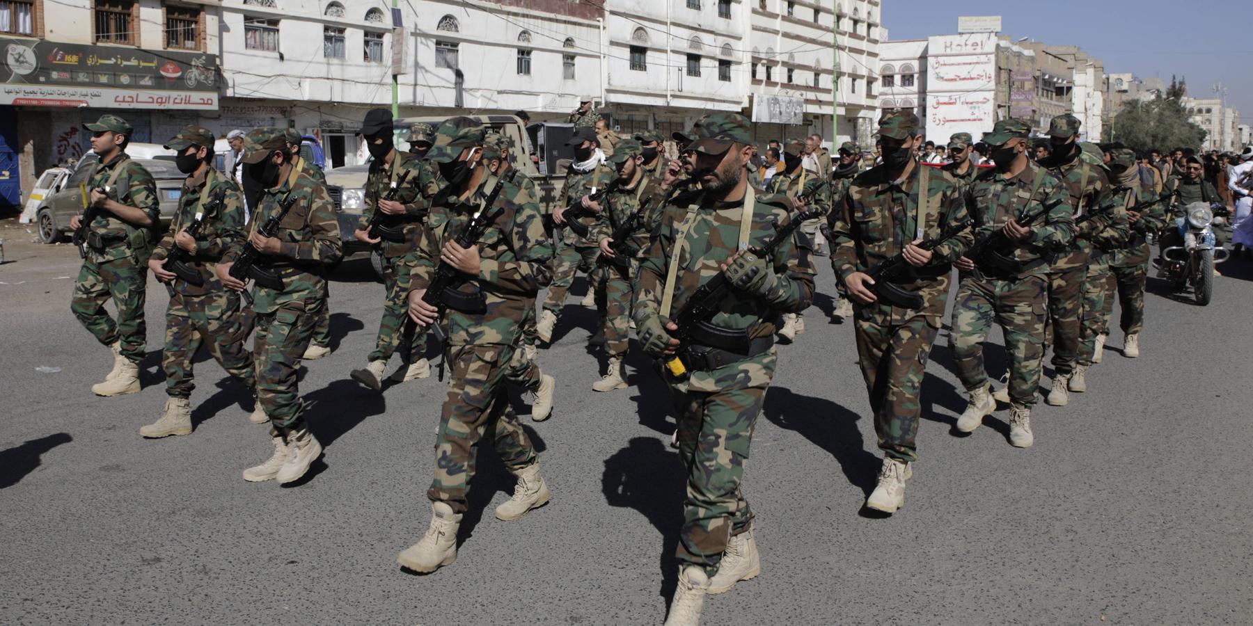 Houthi fighters parade in Sana a amid tensions with USA and Israel in 2024