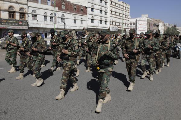Houthi fighters parade in Sana a amid tensions with USA and Israel in 2024