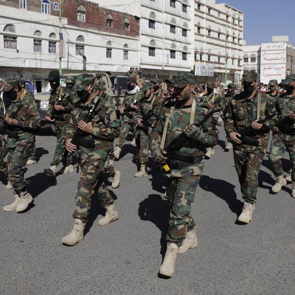 Houthi fighters parade in Sana a amid tensions with USA and Israel in 2024