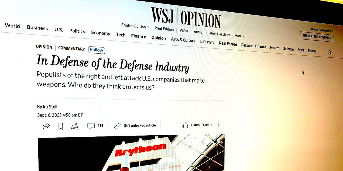 Wall Street Journal love letter to the arms industry