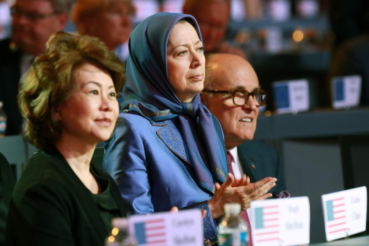 Maryam Rajavi with Elaine Chao and Rudy Giuliani