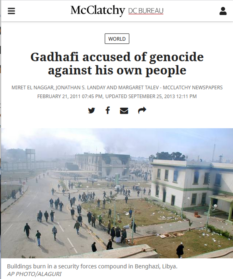 McClatchy: Gadhafi Accused of Genocide Against His Own People