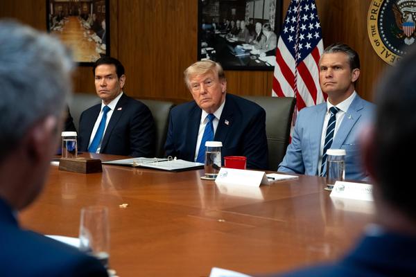 President Donald J. Trump meets with his cabinet at Camp David, Maryland.