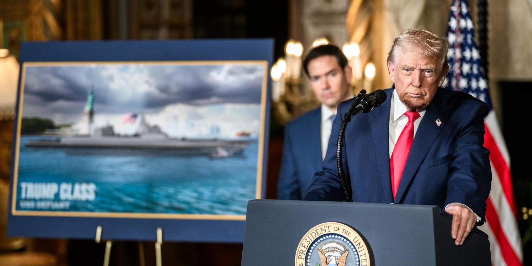 President Donald Trump announces plans for a “Golden Fleet” of new U.S. Navy battleships, including the Trump-class battleship.