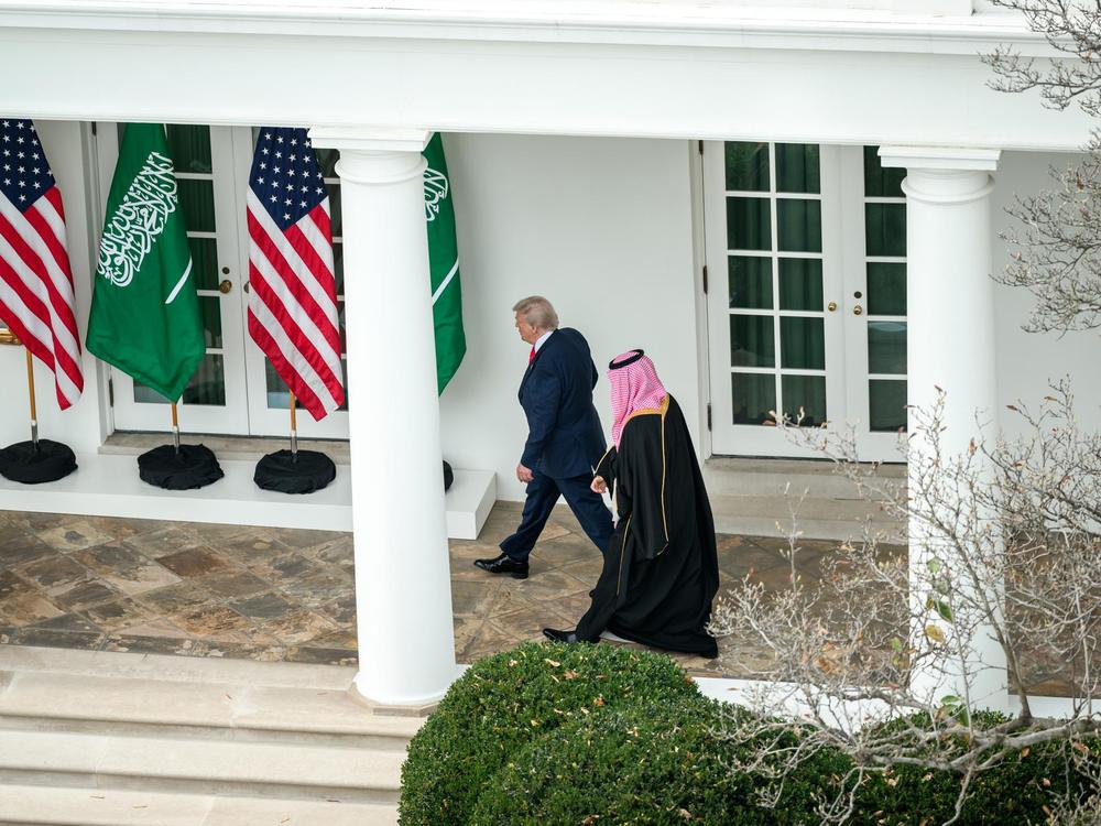President Donald Trump welcomes Saudi Crown Prince and Prime Minister Mohammed bin Salman Al Saud at the South Portico of the White House