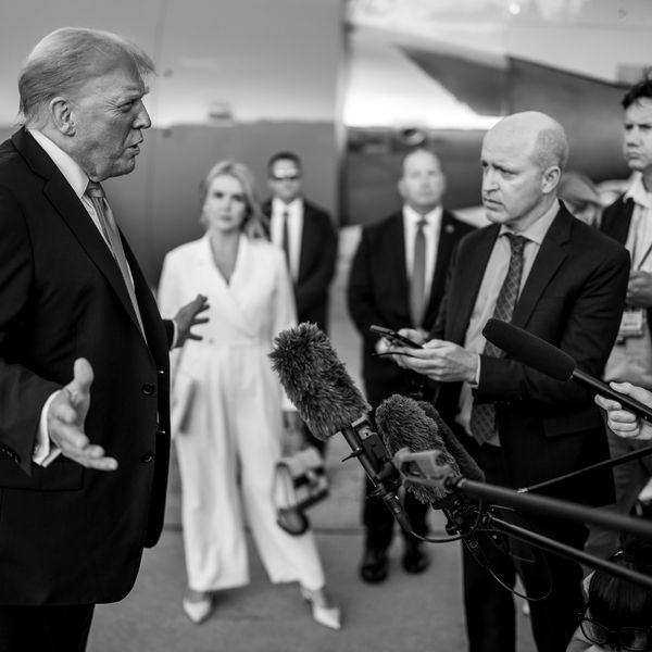 President Trump with reporters