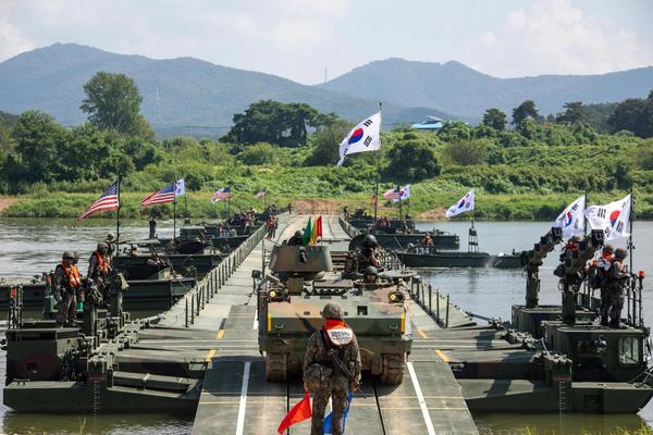Republic of Korea soldiers during combined wet gap crossing training