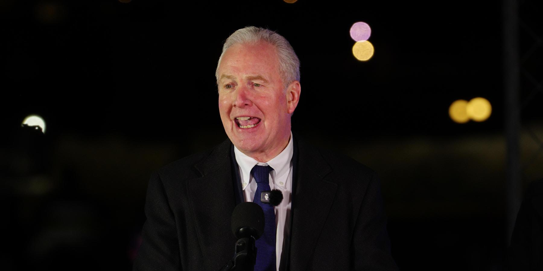 U.S. Sen. Chris Van Hollen (D-Md.) speaks at a protest outside the Capitol during President Donald Trump's State of the Union address on Feb. 24, 2026