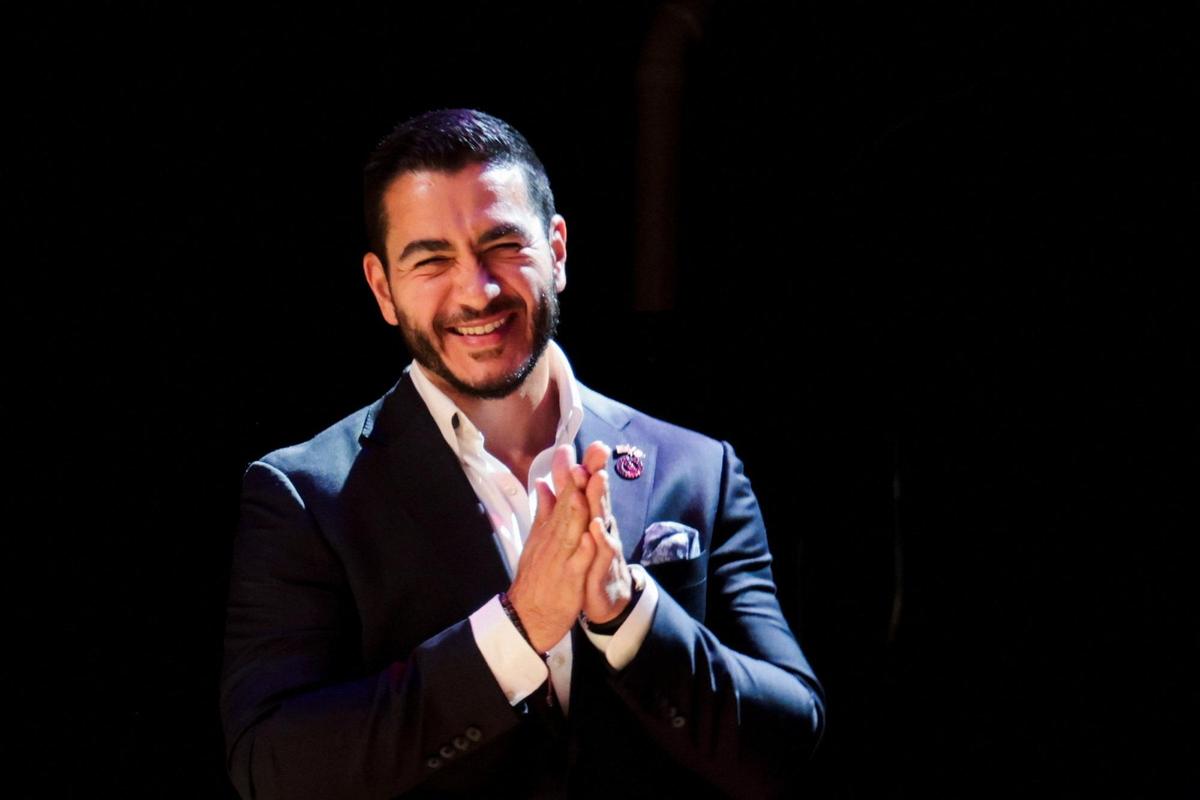 U.S. Senate Democratic candidate Abdul El-Sayed appears on stage, with vote counting continuing for Michigan's Democratic U.S. Senate primary, during an election night rally in Detroit, Michigan