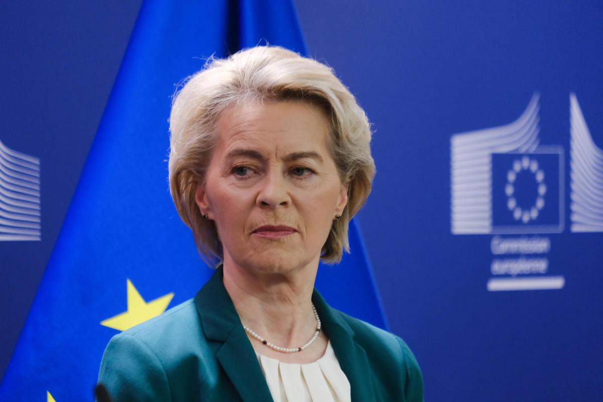 Ursula von der Leyen, the president of the European Commission, at a press conference in Brussels, Belgium