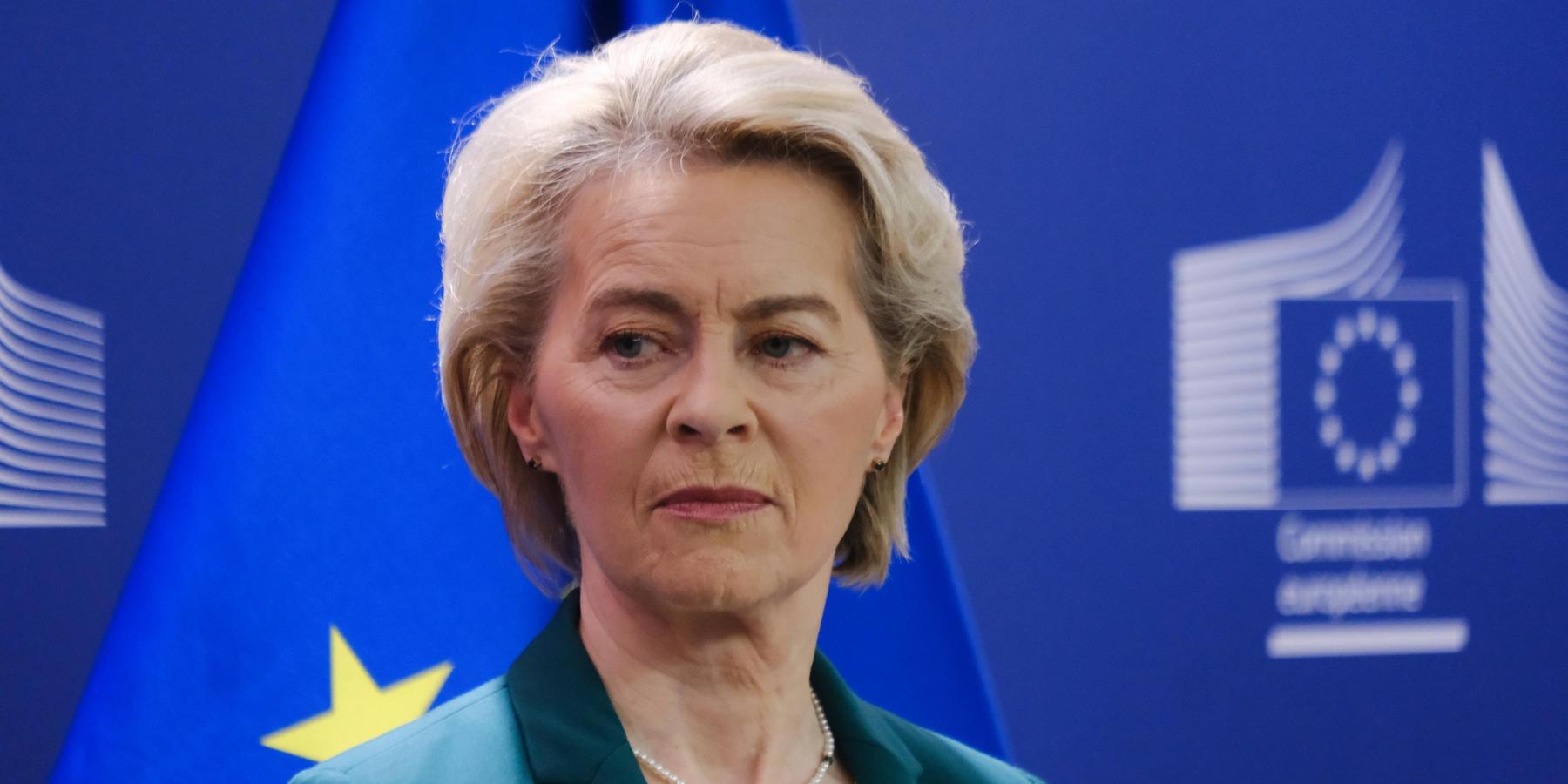 Ursula von der Leyen, the president of the European Commission, at a press conference in Brussels, Belgium